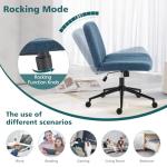 OLIXIS Criss Cross Chair with Wheels Wide Cross Legged Office Desk Vanity Chair Comfy Fabric Armless Adjustable Swivel for Home Computer Task Blue