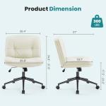 OLIXIS Criss Cross Chair with Wheels, Armless Wide Cross Legged Vanity Office Desk Chair with Comfy PU Leather& Back - Swivel for Home Office Bedroom, Beige