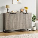 GarveeHome 55 inch Sideboard Buffet Cabinet with Storage, Accent Cabinet with 4 Doors and Adjustable Shelves, Kitchen Sideboard Storage Cabinet, Dining Room, Entryway, Living Room, Grey