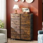 WLIVE Tall Dresser for Bedroom with 12 Drawers, Dressers & Chests of Drawers, Fabric Dressers for Closet, Storage Dresser Organizer with Steel Frame, Wood Top, Rustic Brown Wood Grain Print