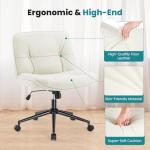 OLIXIS Criss Cross Chair with Wheels, Armless Wide Cross Legged Vanity Office Desk Chair with Comfy PU Leather& Back - Swivel for Home Office Bedroom, Beige