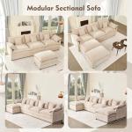 GOSUHI 108" U Shaped Couch, Modular Sectional Sofa, 3-Seater Comfy Cloud Couch, Set of Modular Pieces with Movable Ottoman, Deep Seat Couches for Living Room, Chenille, Flat White