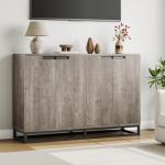 GarveeHome 55 inch Sideboard Buffet Cabinet with Storage, Accent Cabinet with 4 Doors and Adjustable Shelves, Kitchen Sideboard Storage Cabinet, Dining Room, Entryway, Living Room, Grey