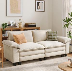 LINSY HOME 90'' Cloud Loveseat Sofa, Modular Sectional Couches Corduroy Cloud Couch Soft Modern Comfy Love Seat Sofa Set for Living Room Apartment Office, Beige