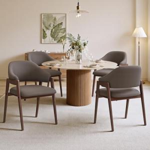 MALOL Wooden Dining Chairs Set of 4, Modern Fabric Upholstered Dining Room Chair, Kitchen Side Chairs, Farmhouse Dinner Chair with Curved Open Back for Kitchen, Camel