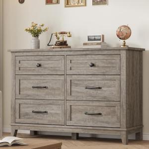 GarveeHome 6 Dresser for Bedroom, 47 in Wide Drawer Dresser with Storage Freestanding, Wooden Closet Storage Chest for Living Room, Bedroom, Entryway, Ash Grey