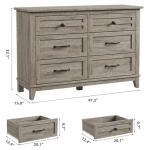 GarveeHome 6 Dresser for Bedroom, 47 in Wide Drawer Dresser with Storage Freestanding, Wooden Closet Storage Chest for Living Room, Bedroom, Entryway, Ash Grey