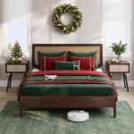 Bme Nipe Queen 14 Inch Bohemian Bed Frame with Adjustable Woven Headboard - Rustic & Vintage Unique Style with Acacia Wood - No Box Spring Needed - Easy Assembly - Walnut