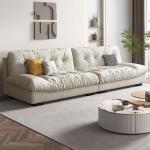 -Italian Minimalist Cream Sofa Light Luxury Solid Wood Frame Sectional Sofa Simple Modern Living Room Cloth