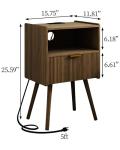 JOONEE Nightstand with Outlet,Modern Bedside Table with Storage Drawer and Open Wood Shelf, for Living Room, Bedroom and Small Spaces, Accent Night Stand with Solid Wood Legs, Easy Assembly,Brown