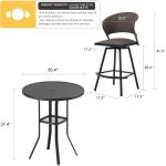 3 Pieces Patio Bar Set for Lawn Garden, 35.5" Bar Height Metal Round Table and 2 Wicker Outdoor Swivel Outdoor Bar Stools