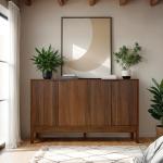 Best Choice Products 55" Modern 4-Door Sideboard Storage Cabinet, Buffet, Media Cabinet, Cupboard, Entryway Accent Table, Bookcase w/Reed Panels and Adjustable Shelves – Walnut