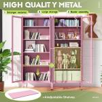crownland metal storage cabinet with glass doors, display curio glass cabinet with 4 adjustable shelves, tall modern office stor
