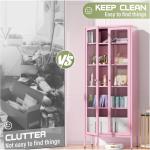 crownland metal storage cabinet with glass doors, display curio glass cabinet with 4 adjustable shelves, tall modern office stor