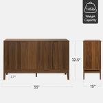 Best Choice Products 55" Modern 4-Door Sideboard Storage Cabinet, Buffet, Media Cabinet, Cupboard, Entryway Accent Table, Bookcase w/Reed Panels and Adjustable Shelves – Walnut