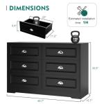 Shintenchi Dresser for Bedroom with 6 Drawers,Double Dresser & Chest of Drawers Wooden Organizer with Metal Handle, Storage TV Stand for Living Room,Black
