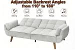 Trygoal Convertible Futon Sofa Bed, Modern Futon Couch with 2 Pillows, Small Futons Couch with Adjustable Armrest & Backrest, Loveseat Sofa Bed for Living Room, Bedroom, Gray