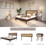 Bme Nipe Queen 14 Inch Bohemian Bed Frame with Adjustable Woven Headboard - Rustic & Vintage Unique Style with Acacia Wood - No Box Spring Needed - Easy Assembly - Walnut