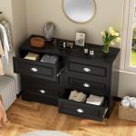 Shintenchi Dresser for Bedroom with 6 Drawers,Double Dresser & Chest of Drawers Wooden Organizer with Metal Handle, Storage TV Stand for Living Room,Black