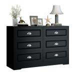 Shintenchi Dresser for Bedroom with 6 Drawers,Double Dresser & Chest of Drawers Wooden Organizer with Metal Handle, Storage TV Stand for Living Room,Black