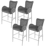 Velvet Counter Height Bar Stool Set 28.75" Gold Metal Legs Footrest Kitchen Island Gray 4pcs, Customized