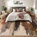 Ciicool Modern Abstract Brown Black Rug for Living Room, 8'x10' Machine Washable Area Rug Non-Slip Rug, Low-Pile Contemporary Indoor Dining Floor Carpet for Bedroom Office Under Table Home Decor