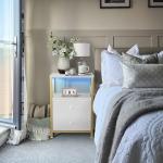 BOLUO Gold Nightstand with Charging Station, LED Night Stand with 2 Fabric Drawers, Bedside Table with USB Ports and Outlets, Nightstand for Bedroom Modern