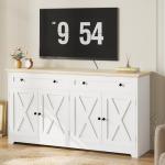 IRONCK Buffet Cabinet with Storage, Sideboard Storage Cabinet, Kitchen Cabinet with Drawers and Doors, Natural Wood