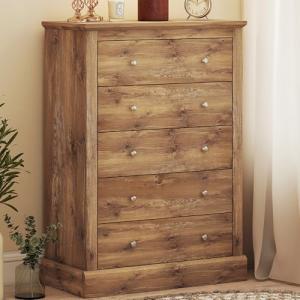 HOMCOM Dresser for Bedroom with 5 Drawers, 31" Wide Farmhouse Chest of Drawers with Wood Top, Anti-Tip Kit, Protective Pads for Living Room Hallway Bedroom Closet, Brown