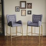 Velvet Counter Height Bar Stool Set 28.75" Gold Metal Legs Footrest Kitchen Island Gray 4pcs, Customized