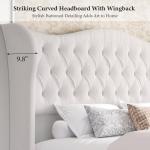 koorlian King Size Platform Bed Frame,Upholstered Sleigh Bed with 51 inch Tall Headboard Footboard,Modern Chenille Bed,Luxury Button Tufted,Sturdy Wood Slats Support,Cream