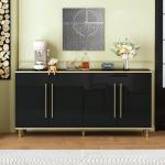 63" Sideboard Buffet Cabinet with Storage,Console Cabinets with Adjustable Shelves & Doors,High Glossy Black and Gold Sideboards