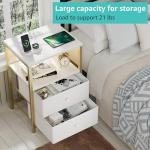 BOLUO Gold Nightstand with Charging Station, LED Night Stand with 2 Fabric Drawers, Bedside Table with USB Ports and Outlets, Nightstand for Bedroom Modern