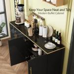 63" Sideboard Buffet Cabinet with Storage,Console Cabinets with Adjustable Shelves & Doors,High Glossy Black and Gold Sideboards