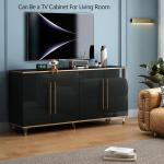 63" Sideboard Buffet Cabinet with Storage,Console Cabinets with Adjustable Shelves & Doors,High Glossy Black and Gold Sideboards
