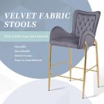 Velvet Counter Height Bar Stool Set 28.75" Gold Metal Legs Footrest Kitchen Island Gray 4pcs, Customized