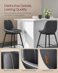 VASAGLE Bar Stools Set of 2, Counter Height Bar Stools with Back, Ergonomic Backrest, Synthetic Leather, Metal Legs, 24.8-Inch Tall Barstools for Kitchen Island Home Bar, Easy Assembly, Ink Black