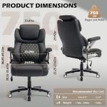 Oversized Big and Tall Office Chair 750lbs with Adjustable Headrest & Lumbar Airbag, Large Executive Chair with 5D Flip Arms, Heavy Duty Metal Base Chair with Hollow Casters & Thick Spring Seat, Black