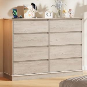 GarveeHome 8 Drawer Dressers for Bedroom, Chest of Drawers with Deep Drawers, Large Double Dresser for Closet with Wide Top, Horizontal Wooden Dresser for Living Room, Hallway, Kids Room, Oak
