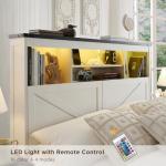 ACCOHOHO Farmhouse Queen Size Bed Frame with 52" Tall Storage Headboard and LED Light,Wood Platform Bed Frame with 4 Drawers and Charging Station,Solid Wood Slats Support,No Box Spring Needed,White