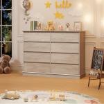 GarveeHome 8 Drawer Dressers for Bedroom, Chest of Drawers with Deep Drawers, Large Double Dresser for Closet with Wide Top, Horizontal Wooden Dresser for Living Room, Hallway, Kids Room, Oak