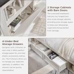 ACCOHOHO Farmhouse Queen Size Bed Frame with 52" Tall Storage Headboard and LED Light,Wood Platform Bed Frame with 4 Drawers and Charging Station,Solid Wood Slats Support,No Box Spring Needed,White