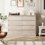 GarveeHome 8 Drawer Dressers for Bedroom, Chest of Drawers with Deep Drawers, Large Double Dresser for Closet with Wide Top, Horizontal Wooden Dresser for Living Room, Hallway, Kids Room, Oak