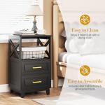 May in Color Set of 2 Nightstand with 2 Drawers and Open Shelf, Bedside Table with Solid Feet, Modern Night Stand End Table for Bedroom, Living Room, Home Office, Black