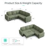 LINSY HOME Sectional Sleeper Sofa with Storage Chaise & USB Charging, Convertible Pull Out Couch Bed Plush Corduroy Modular Sectional Couches for Living Room Apartment (Green)