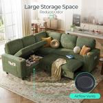 LINSY HOME Sectional Sleeper Sofa with Storage Chaise & USB Charging, Convertible Pull Out Couch Bed Plush Corduroy Modular Sectional Couches for Living Room Apartment (Green)