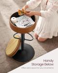VASAGLE EKHO Collection - 360° Swivel Bar Stool, Height Adjustable Barstool with Storage, Synthetic Leather with Stitching, Mid-Century Modern, Kitchen Bar, Easy Assembly, Caramel Brown