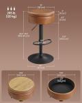 VASAGLE EKHO Collection - 360° Swivel Bar Stool, Height Adjustable Barstool with Storage, Synthetic Leather with Stitching, Mid-Century Modern, Kitchen Bar, Easy Assembly, Caramel Brown
