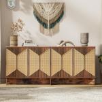 Large Modern Boho Rattan Buffet Sideboard Cabinet with Storage and Credenza