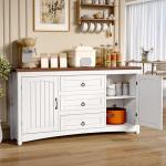 DWVO Farmhouse Sideboard Buffet Cabinet with Storage, 59" Sideboard Cabinet with Drawers & Doors, Kitchen Storage Cabinets for Dining Room Living Room, White